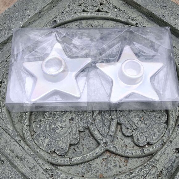 Target Bullseye 2 pk Ceramic Iridescent Taper star -Shaped Candle Holders NEW - Picture 5 of 6